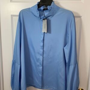 Vonda size 5XL blouse, light blue with bubble sleeves